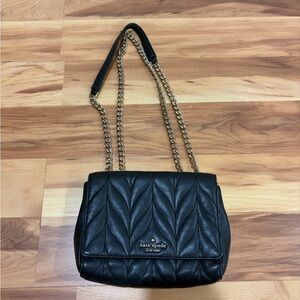 kate spade Black Quilted Leather Shoulder Bag with Gold Chain Strap
